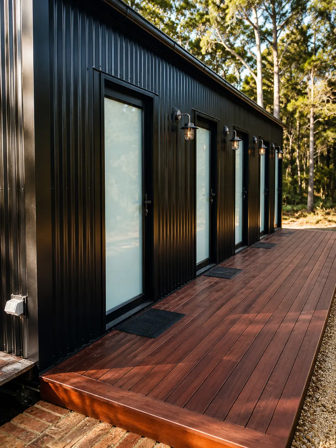 Separate amenities trailer beside the Adeline Estate glamping village