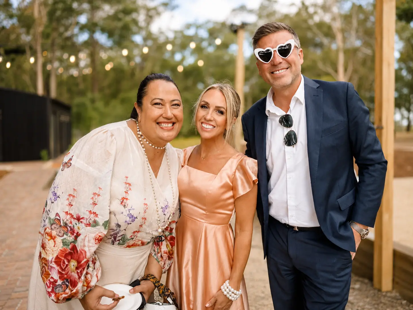 Wedding guests dressed up at cocktail hour