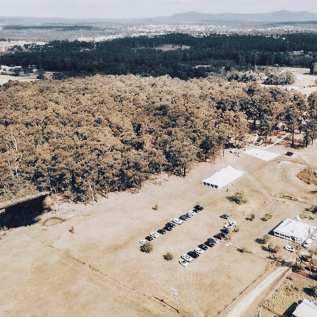 Aerial view of the estate showing homestead, paddocks and dam
